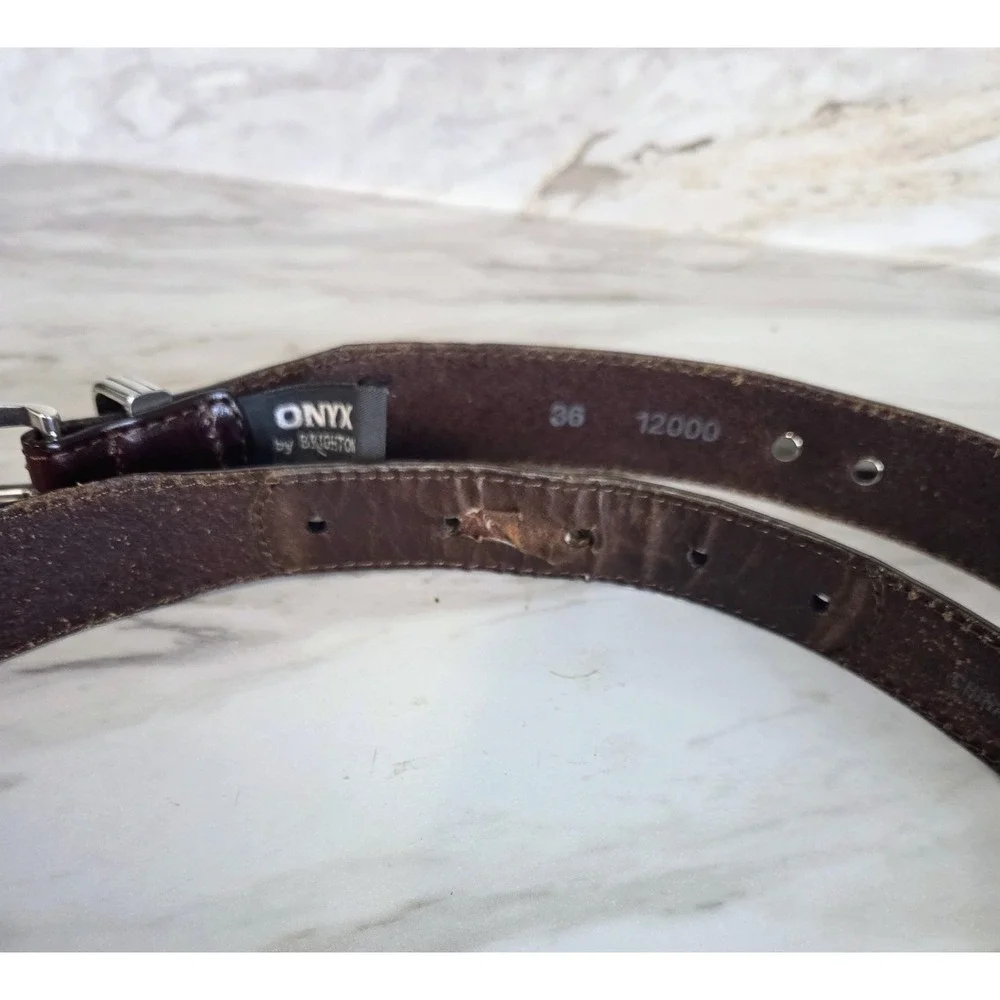 Men's Vintage Onyx by Brighton Golf Ornament Brown Leather Belt Two-Tone Size 36